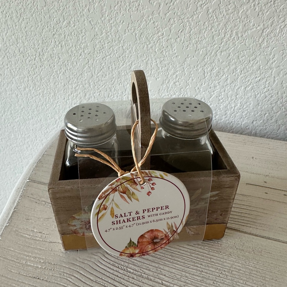 Wooden Caddy Salt & Pepper Shakers